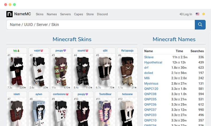 Namemc：Minecraft我的世界皮肤和名字查询网站