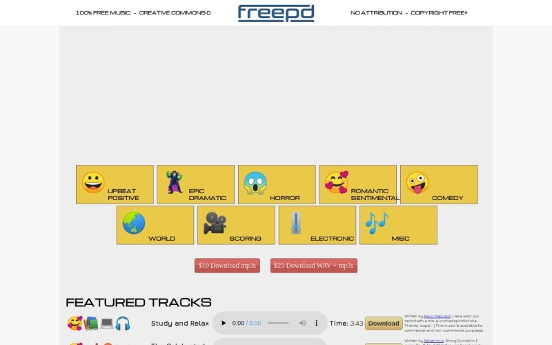 FreePD：免费可商用、免版权的 mp3 音乐素材下载网站