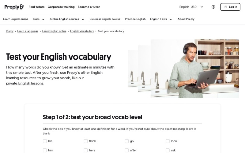 test your vocabulary：Preply在线英语词汇量测试工具