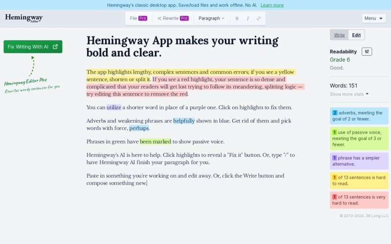 Hemingway Editor：英语写作语法拼写检查工具