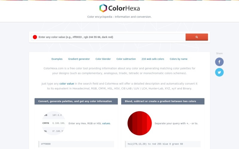 Colorhexa：免费在线颜色转换及配色方案生成器