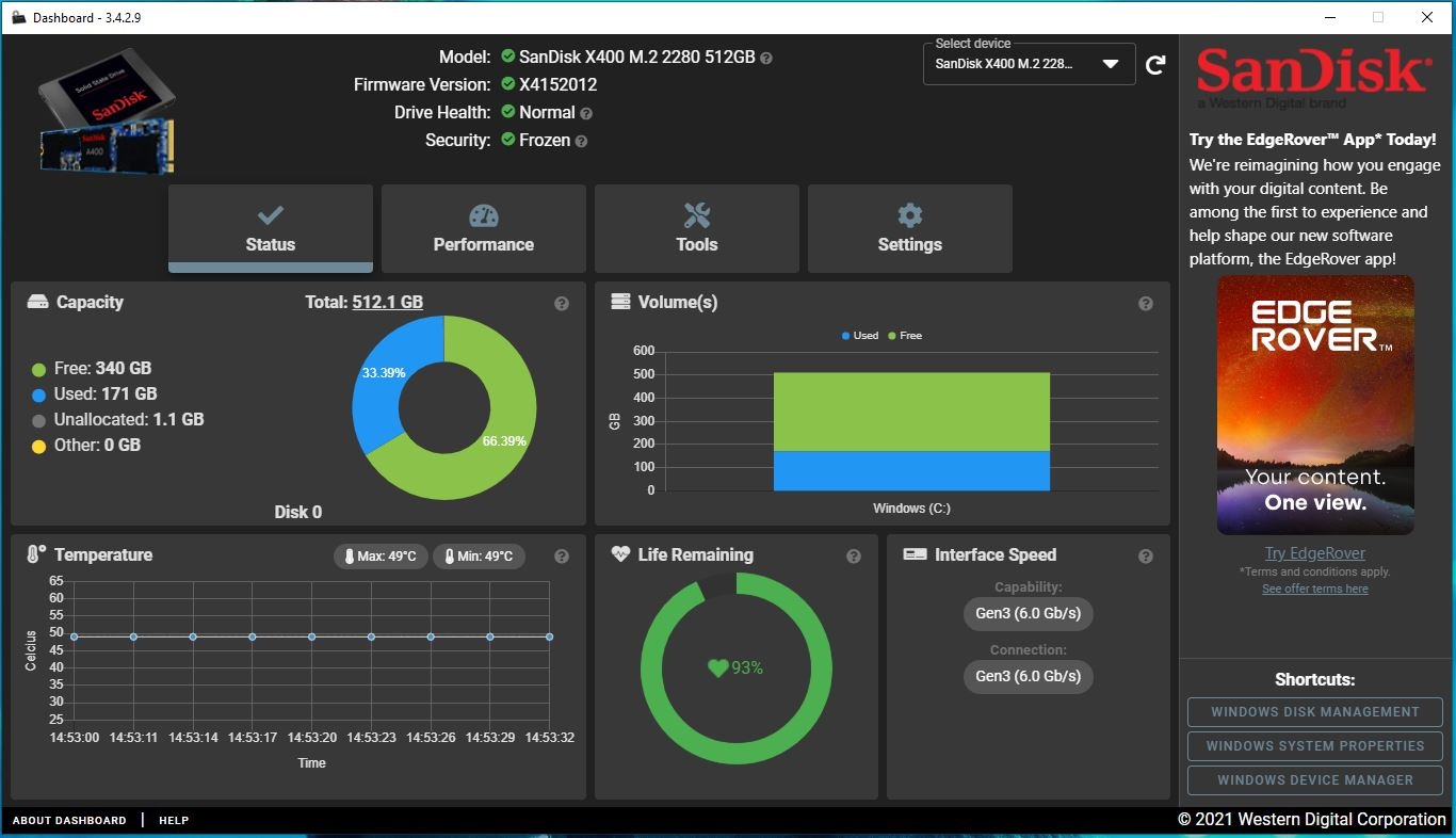 WesternDigital SSD Dashboard(西部数码固态硬盘检测工具)