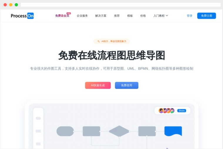 ProcessOn：免费流程图及思维导图在线制作工具