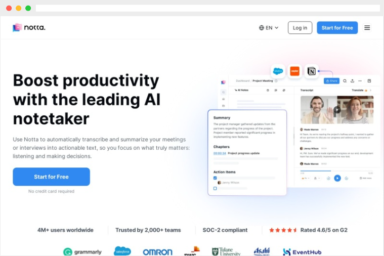 Notta：高效的AI会议记录与语音转文字工具