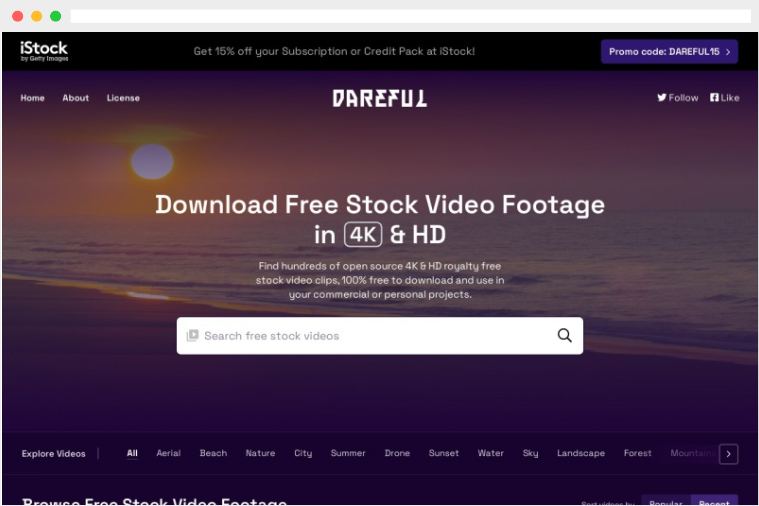 Dareful：免费高清4K视频素材下载网站