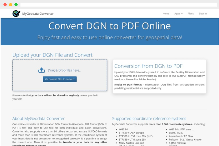 MyGeodata：在线DGN转PDF格式工具网站