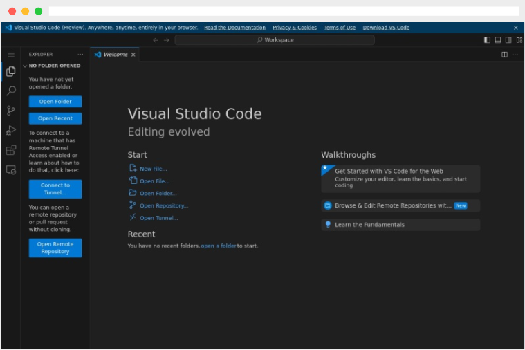 vscode.dev：微软推出的在线vscode编辑器网页版