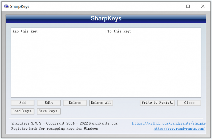 SharpKeys(开源免费键盘按键映射工具)