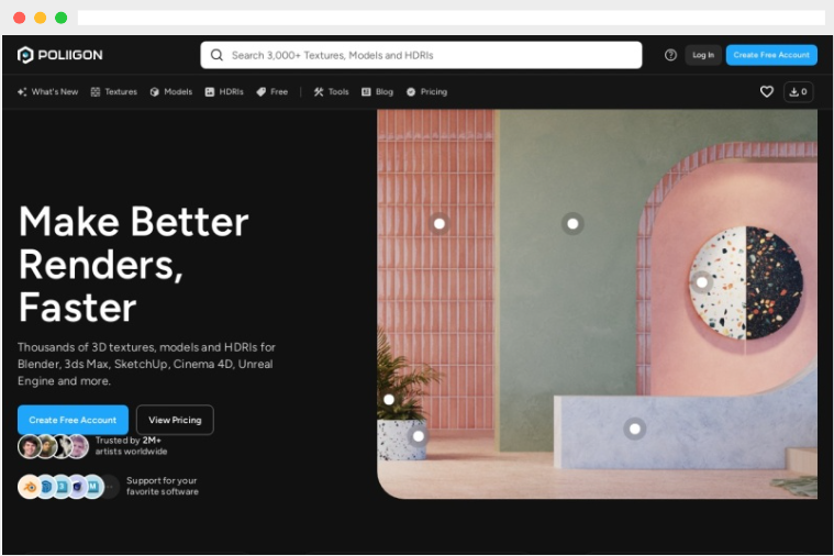 Poliigon贴图库：免费在线3D模型、HDRI、纹理素材下载网站