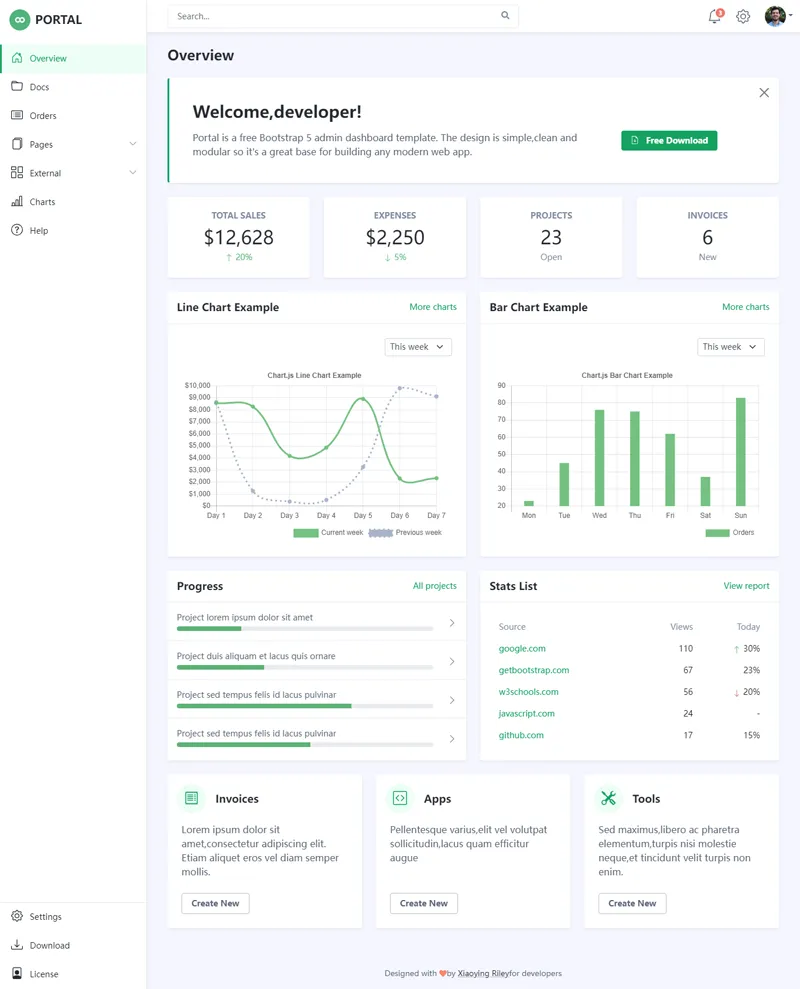 Bootstrap5响应式后台管理系统模板